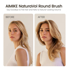 AIMIKE NaturaVol round brush close-up shows nylon bristles for gentle grip and less pulling.