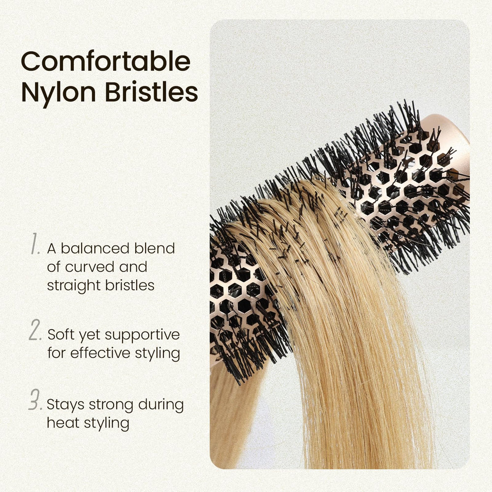 AIMIKE NaturaVol round brush in use during drying for smoother roots.