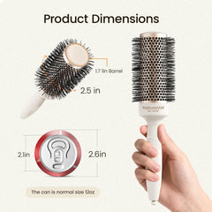 AIMIKE NaturaVol round brush in-hand with ergonomic handle and clips for sectioning.