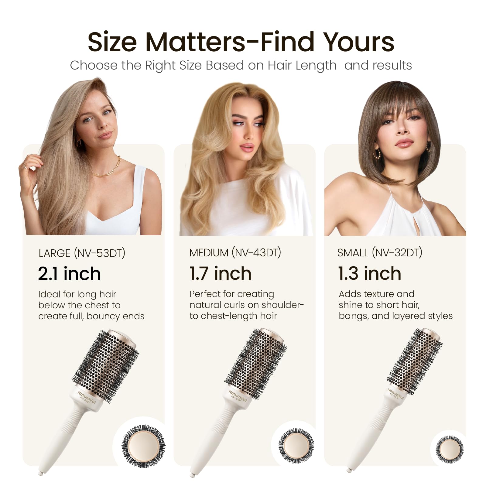 AIMIKE NaturaVol round brush in use with a blow dryer for faster drying and volume.