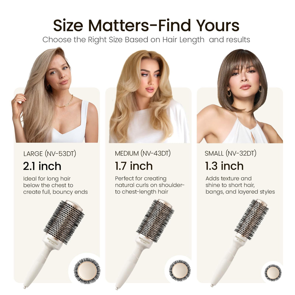 AIMIKE NaturaVol round brush in use with a blow dryer for faster drying and volume.