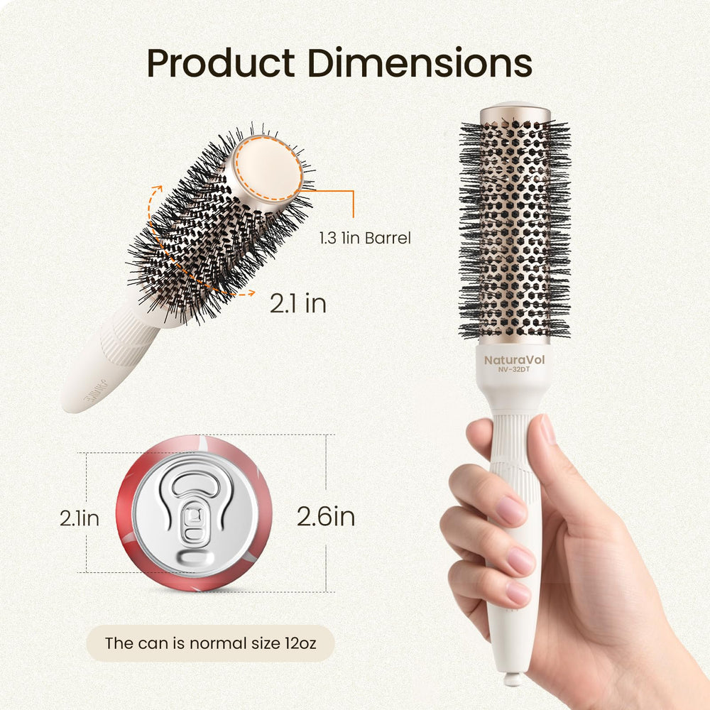 AIMIKE NaturaVol round brush with nano ion tech aids frizz control and gloss.