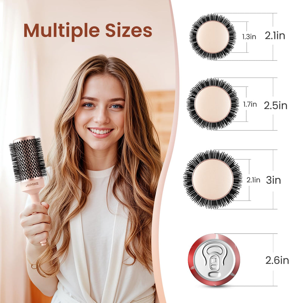 AIMIKE Rose Luxe Round Brush sectioning tool with clips in use