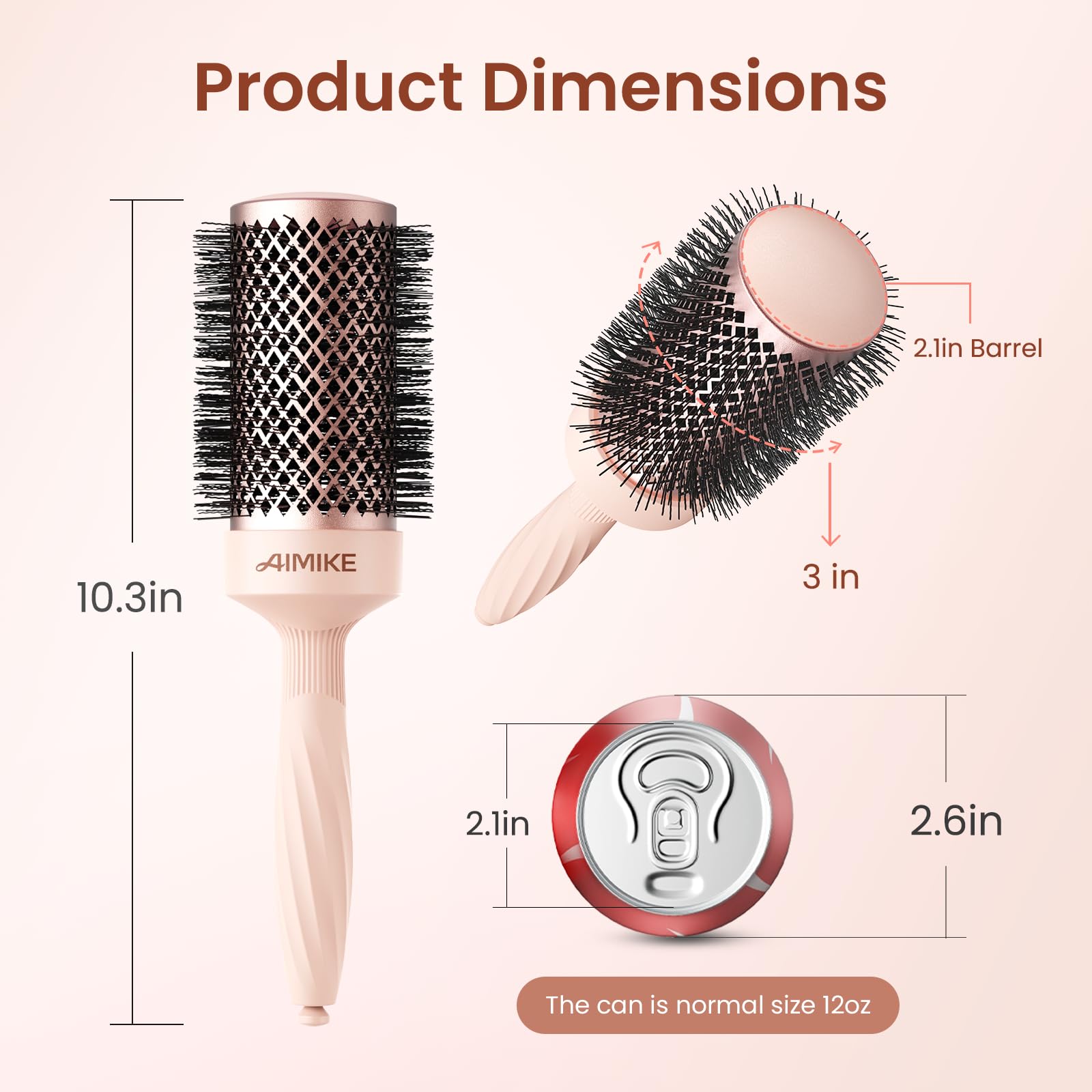 AIMIKE Rose Luxe Round Brush barrel rose gold with ventilation for faster drying