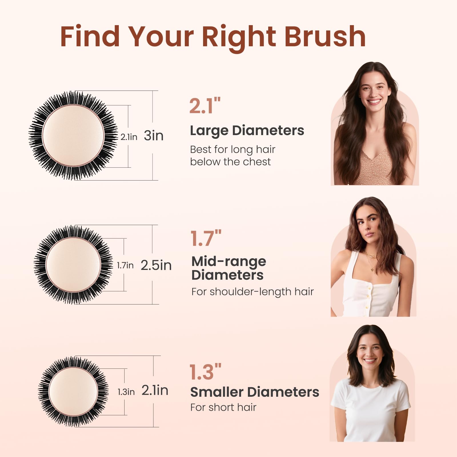 AIMIKE Rose Luxe Round Brush with ion-infused bristles for smoother, shinier results.
