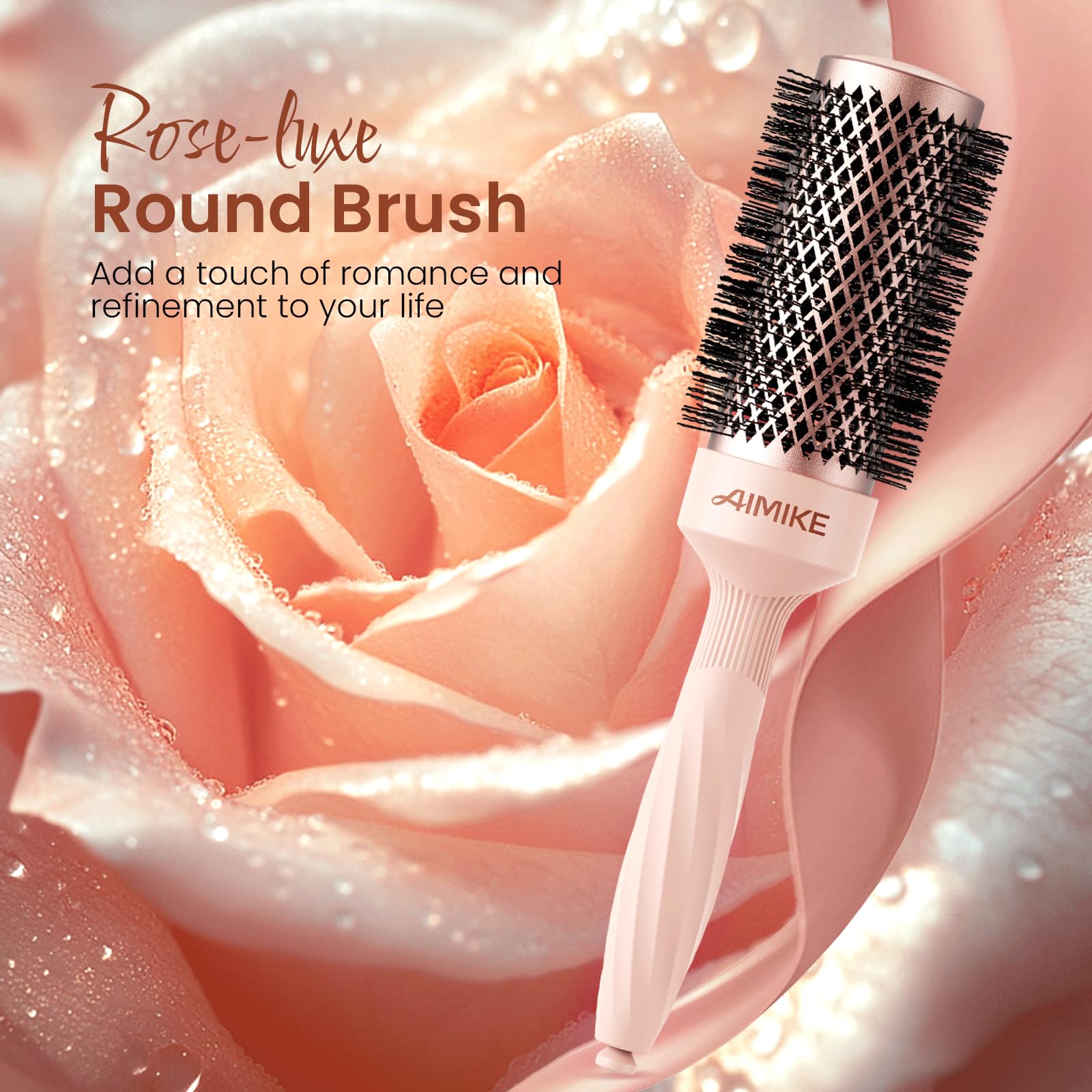 AIMIKE Rose Luxe round brush retractable pick for easy sectioning.