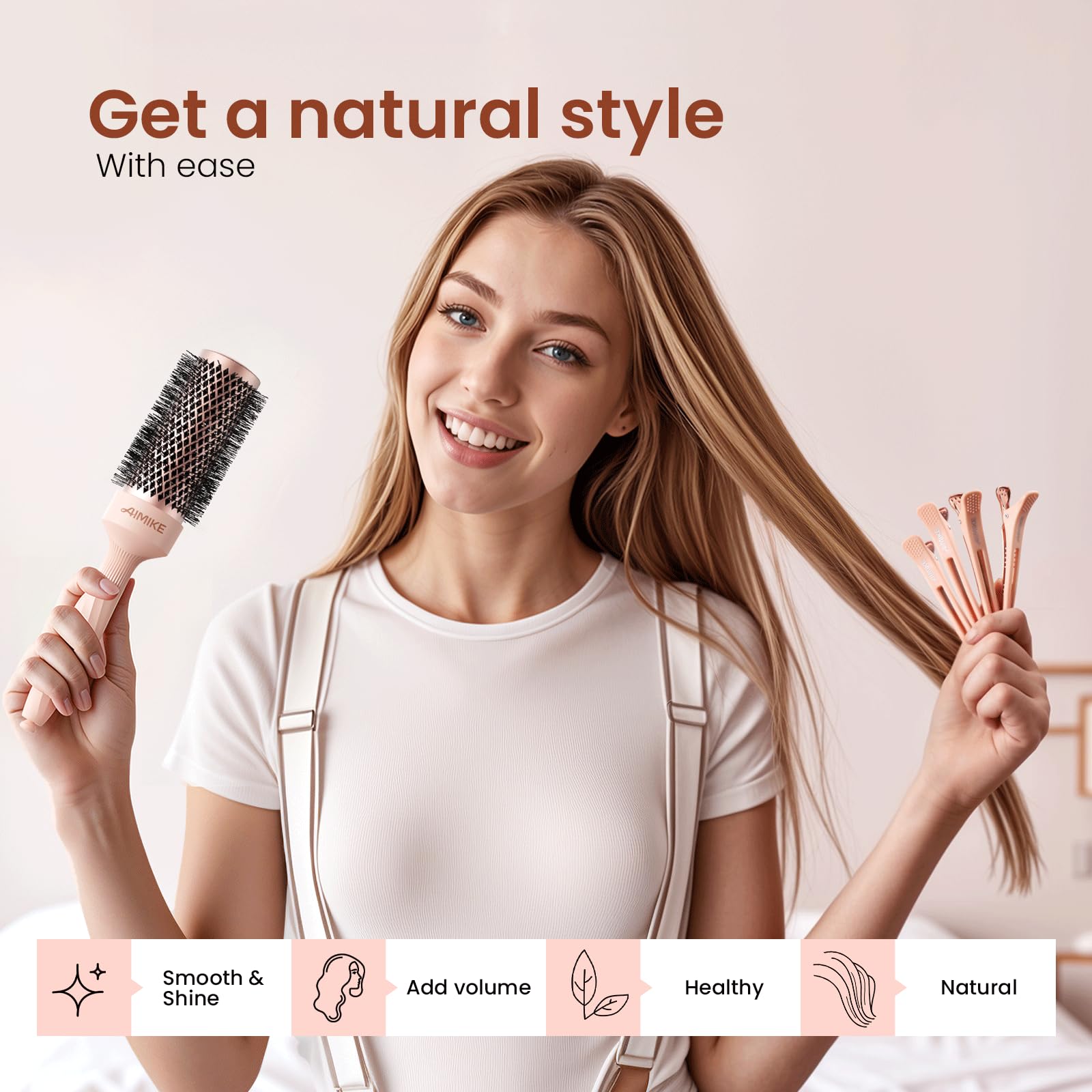 AIMIKE Rose Luxe Round Brush seamless one-piece construction prevents snagging.