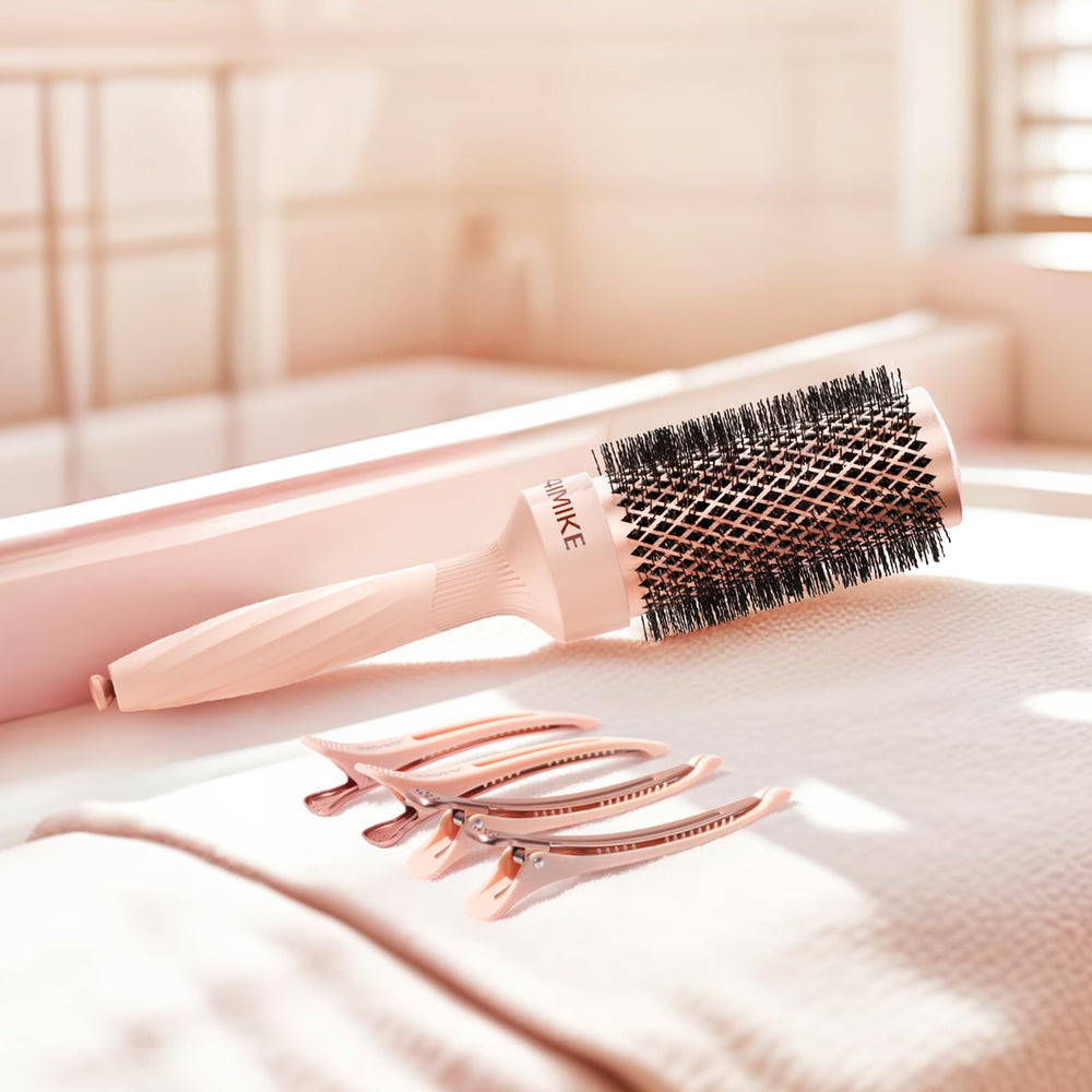 AIMIKE Rose Luxe round brush ideal for shoulder-length hair with volume and smooth finish.