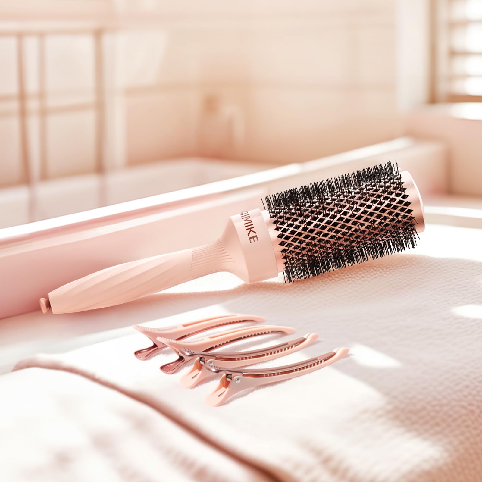 AIMIKE Rose Luxe Round Brush ideal for shoulder-length styling and volume.