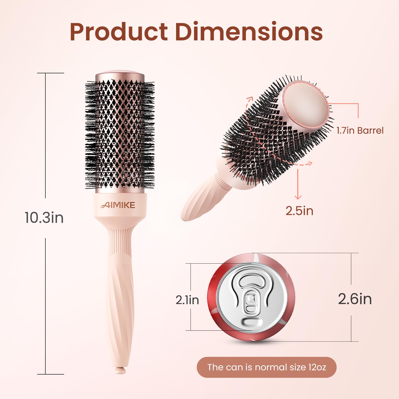 AIMIKE Rose Luxe round brush twisted bristles provide strong grip and snag-free styling.