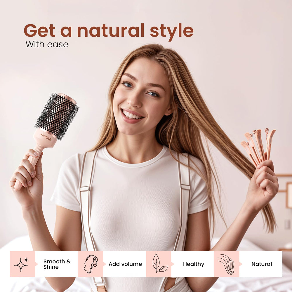 AIMIKE Rose Luxe Round Brush ergonomic grip supports comfortable styling sessions