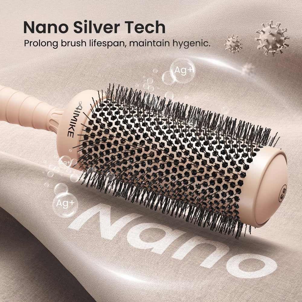 AIMIKE round brush anti-static bristles help manage flyaways during styling