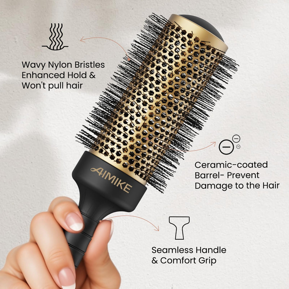 AIMIKE round brush durable-skin-friendly-wavy-bristles protect scalp during use.