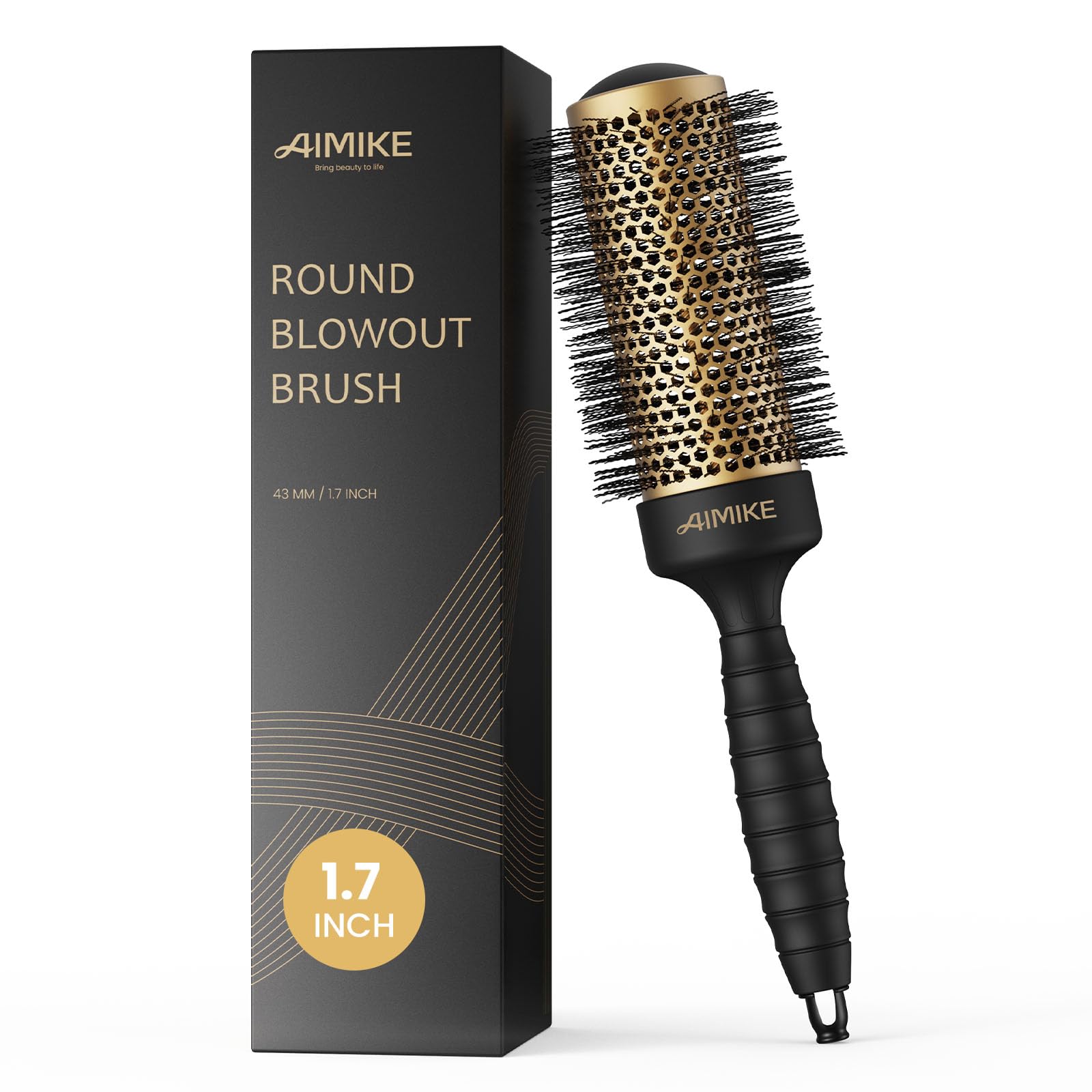 AIMIKE round brush ergonomic-handle demonstrates comfortable styling and precise sectioning.