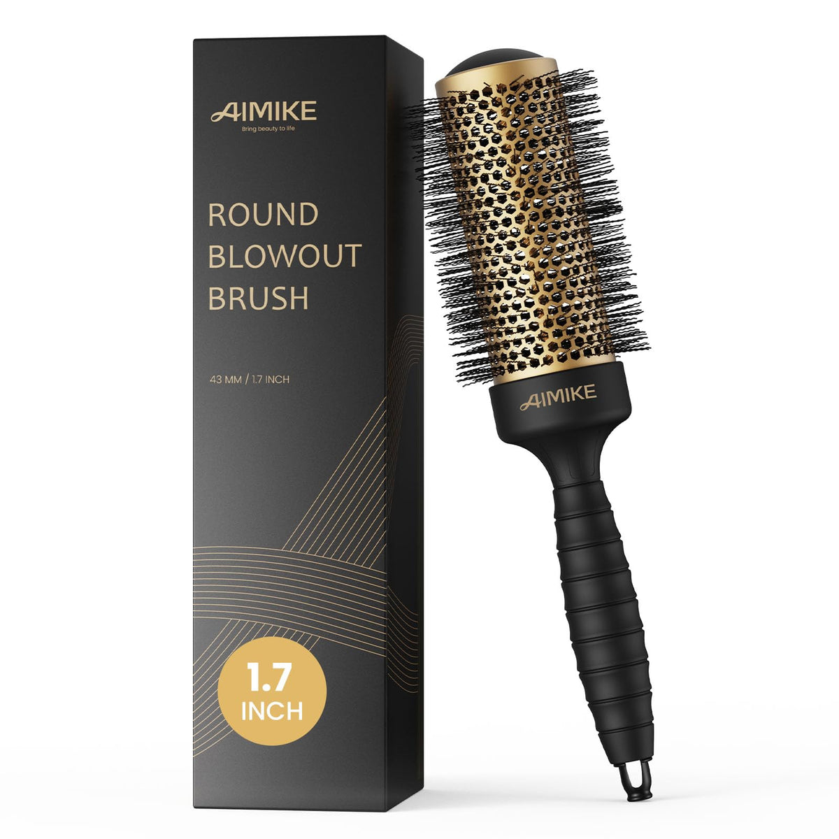 AIMIKE round brush ergonomic-handle demonstrates comfortable styling and precise sectioning.