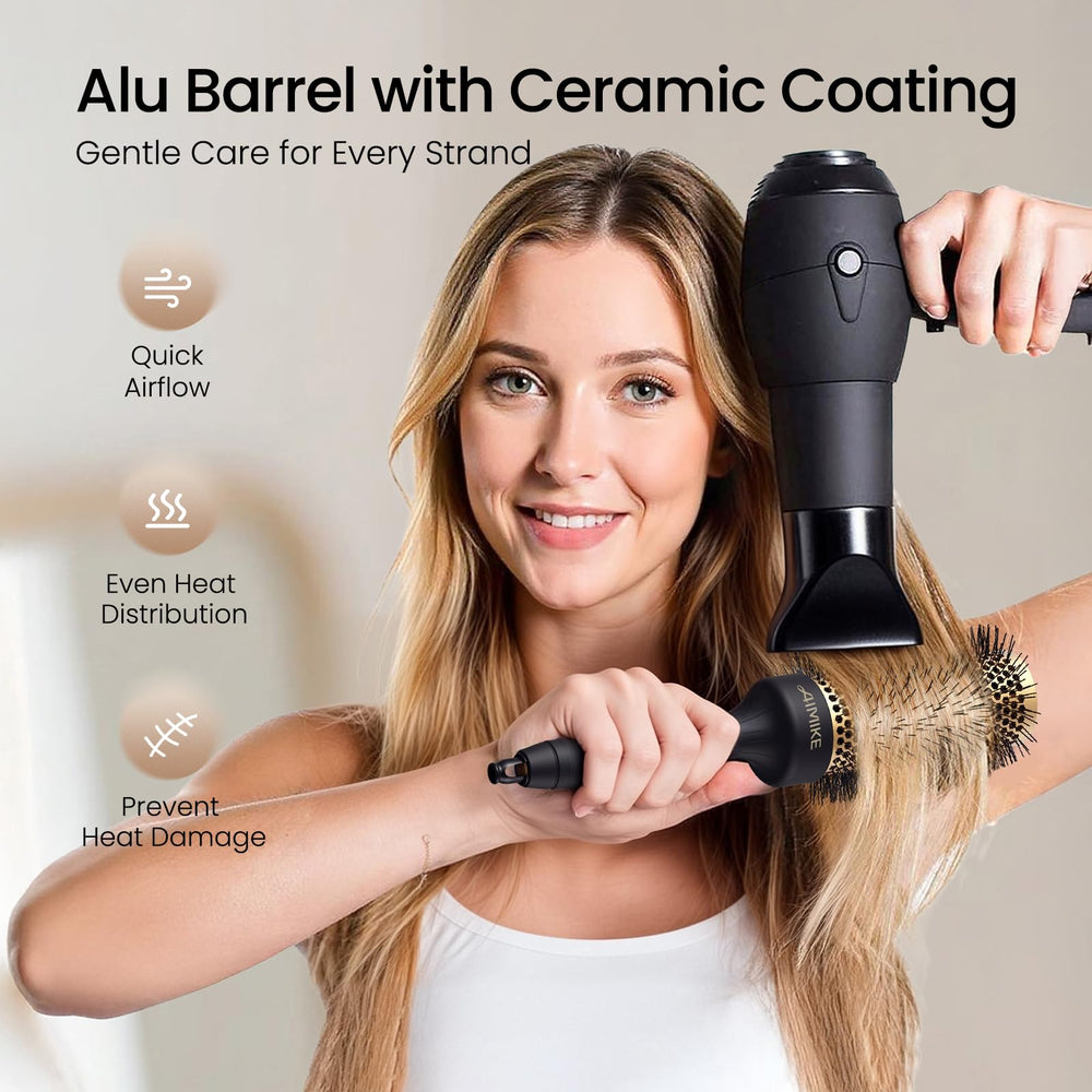 AIMIKE round brush hollow-multi-hole design boosts airflow for quicker styling.