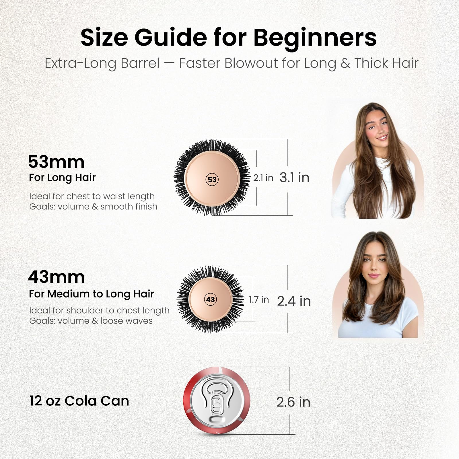 AIMIKE round brush longer barrel covers larger sections for faster salon-like blowouts