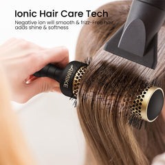 AIMIKE round brush negative-ion-tech reduces frizz for sleek shine.