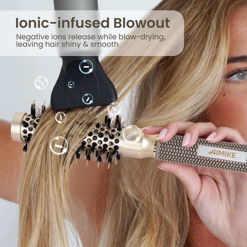 AIMIKE round hair brush four clips included for precise sectioning.