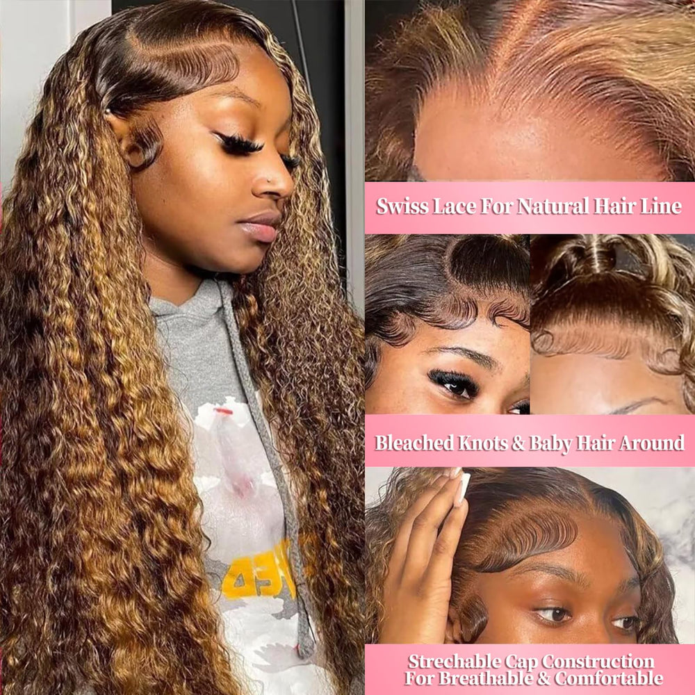 Aimking Highlight Wigs 13x6 lace front detail shows breathable cap and natural hairline.