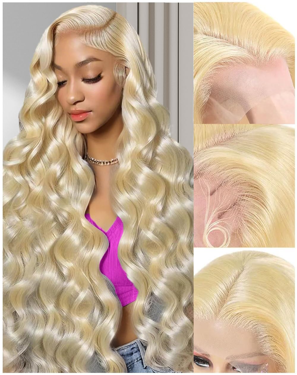 AIMPO 613 blonde wig front view with natural hairline and seamless lace.
