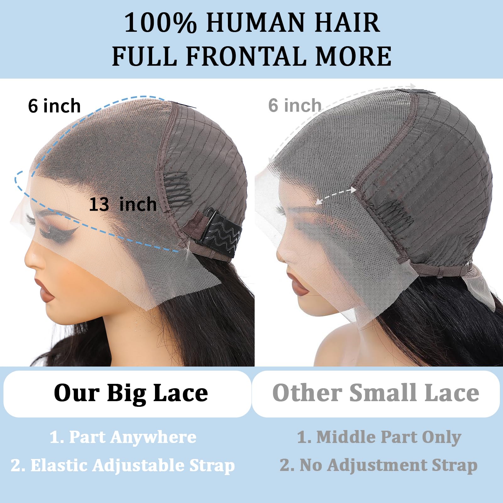 Aimqueen 13x6 lace front wig cap with adjustable strap for secure fit.