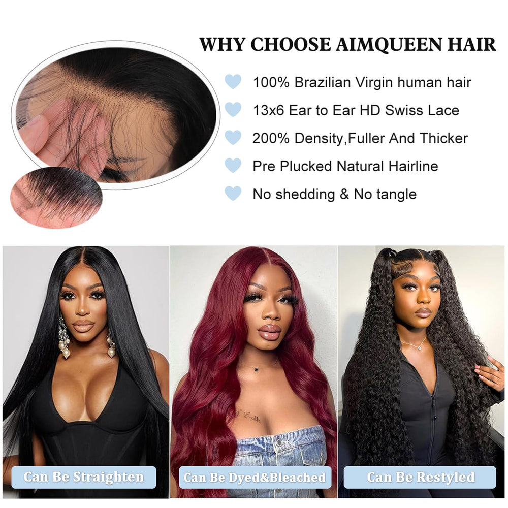 Aimqueen HD lace front wig pre-plucked hairline with baby hairs for seamless part.