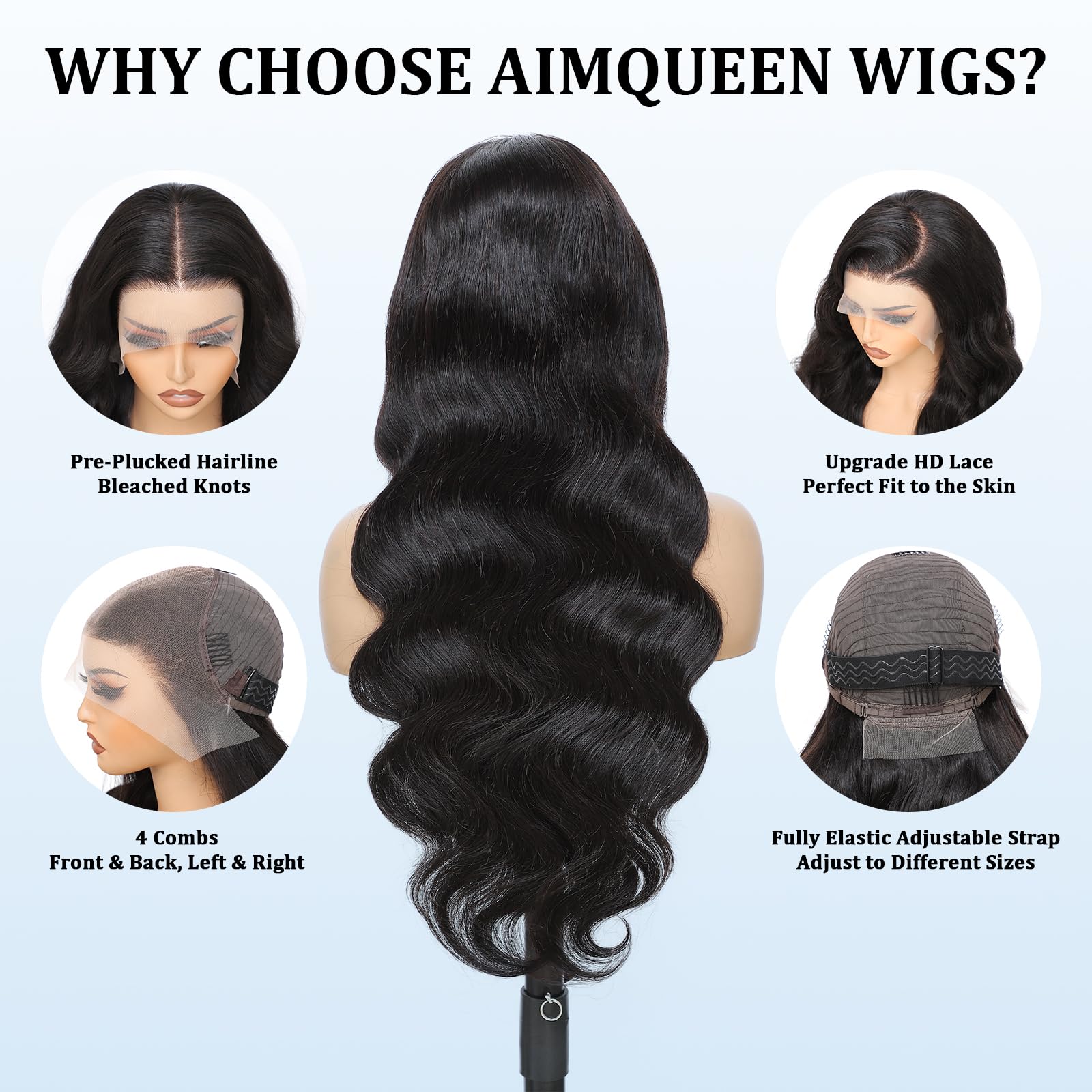 Aimqueen lace front wig feature baby hairs detail for natural styling options.