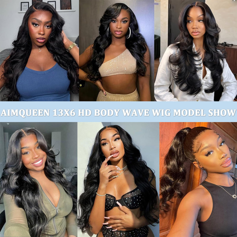 Aimqueen virgin human hair lace front wig in natural color for versatile styling.