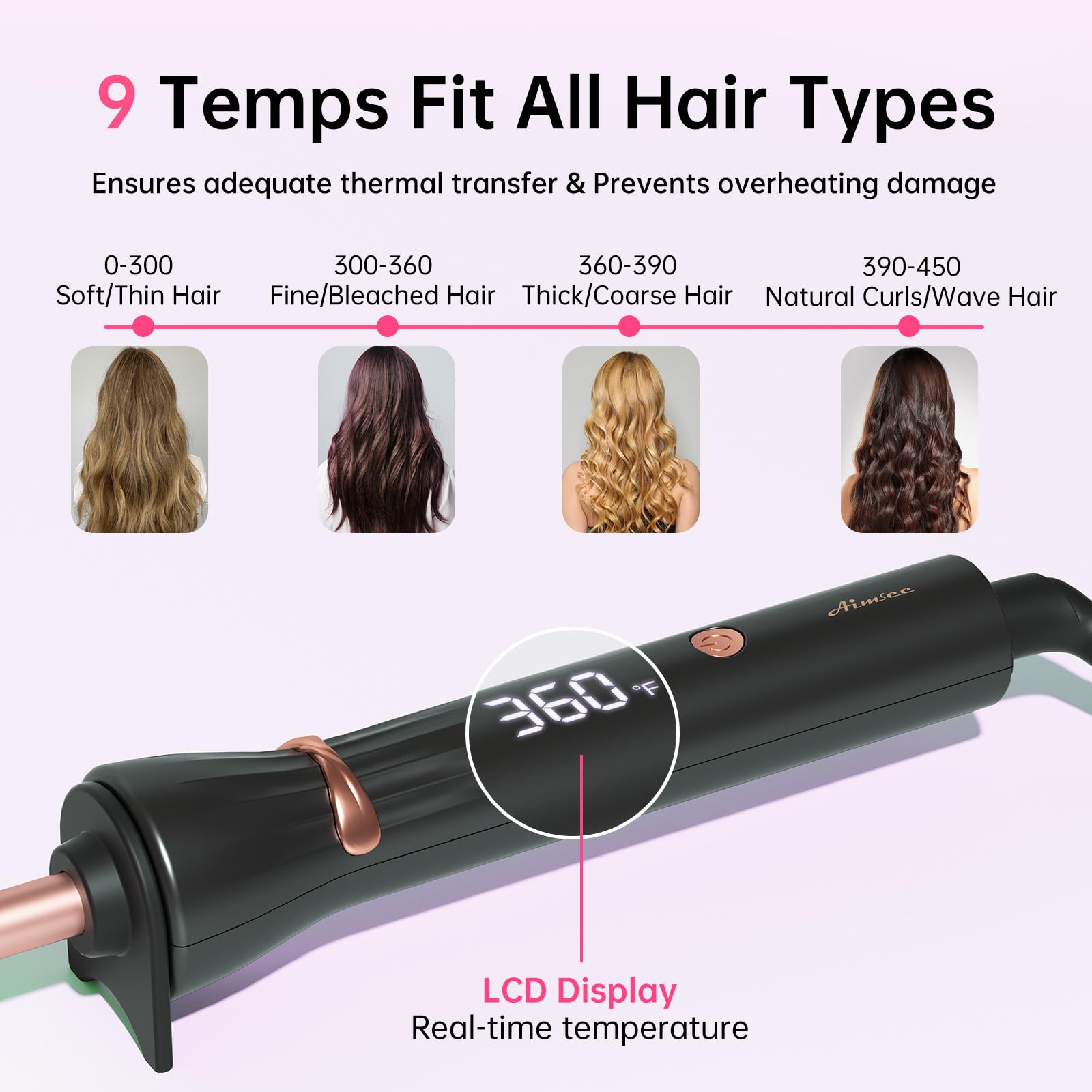 AIMSEE 360-degree swivel cord enables tangle-free movement during styling.