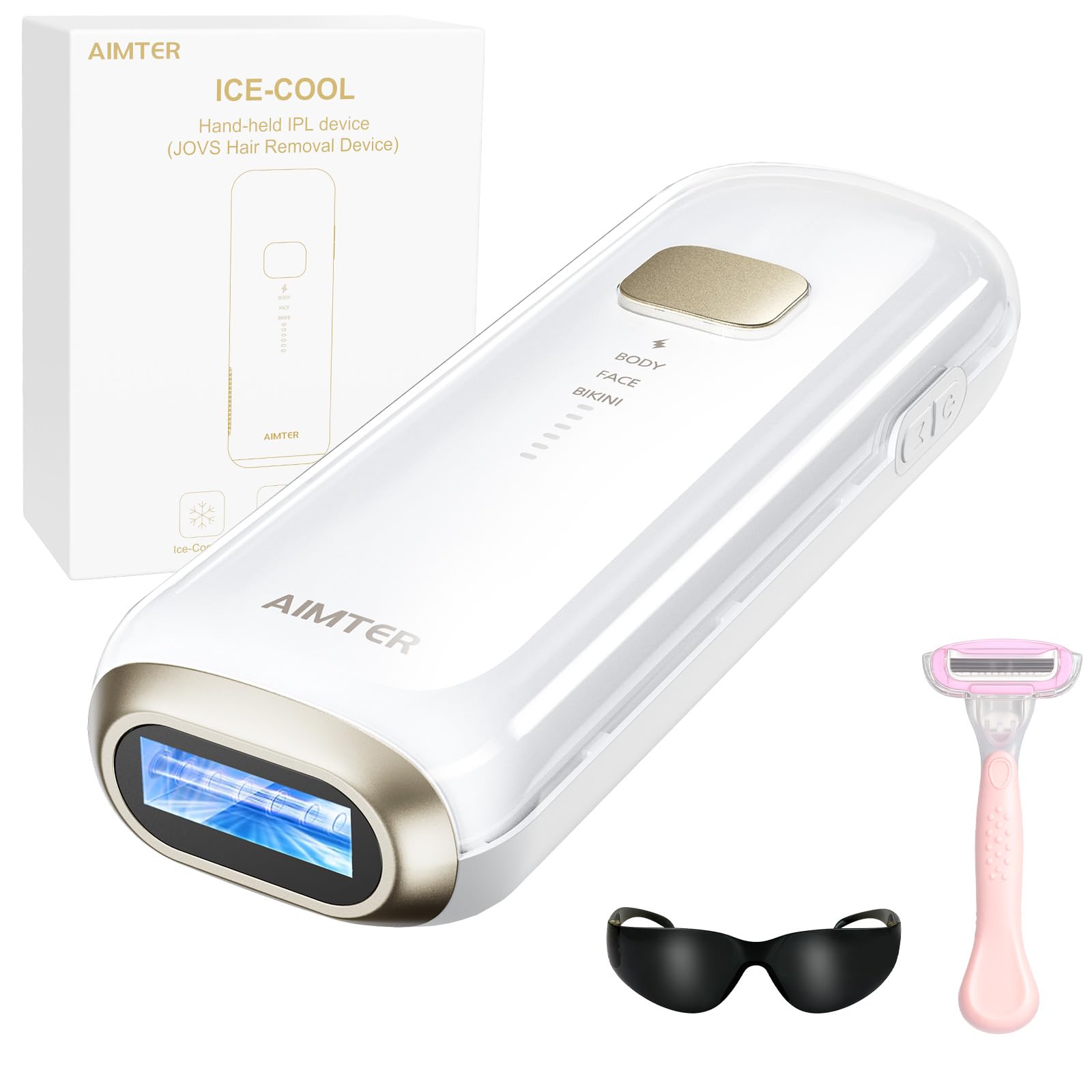 AIMTER laser hair removal device front view for at-home use with cooling technology