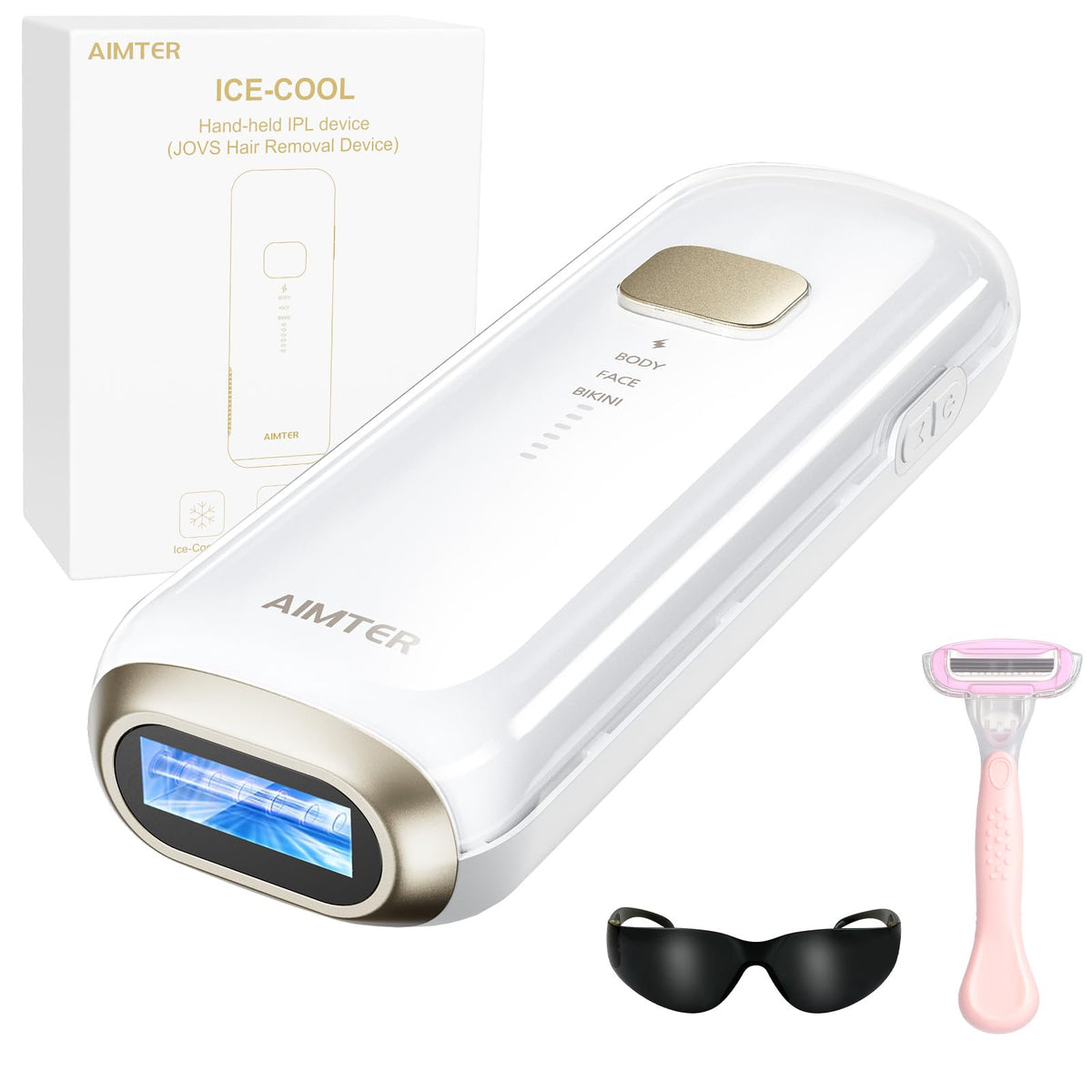 AIMTER laser hair removal device front view for at-home use with cooling technology