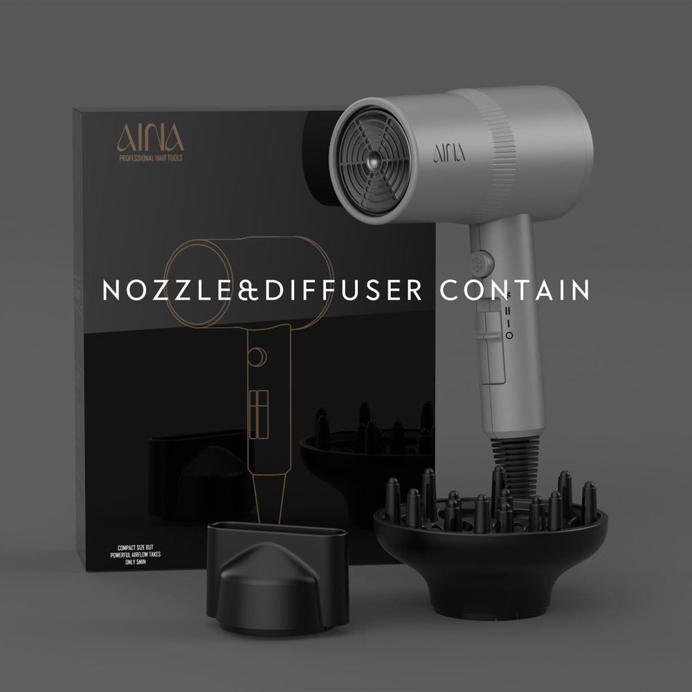 AINA dryer with 2 heat 2 speed controls for precise styling.