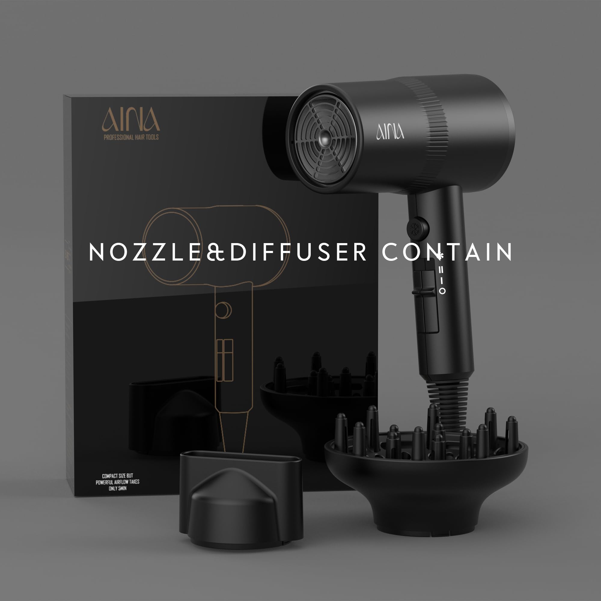 AINA hair dryer 4-layer filter for safer, worry-free drying