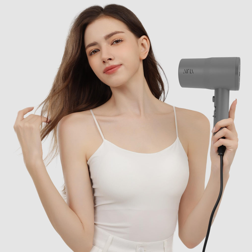 AINA diffuser and concentrator attachments shown for customized hairstyles.