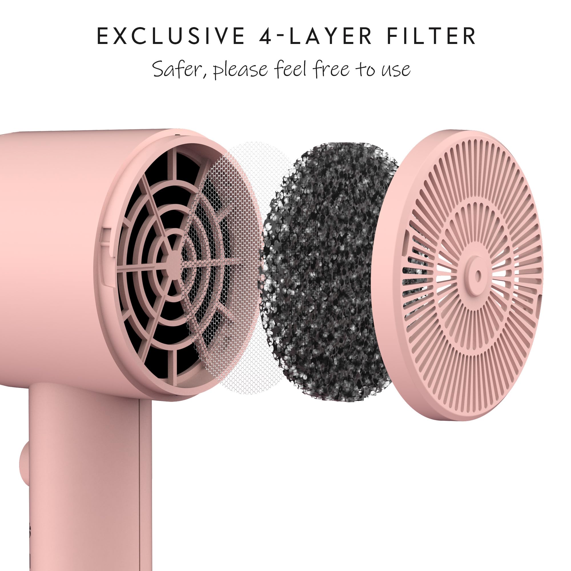 AINA hair dryer babe pink ceramic coating closeup highlights even heat distribution for frizz control