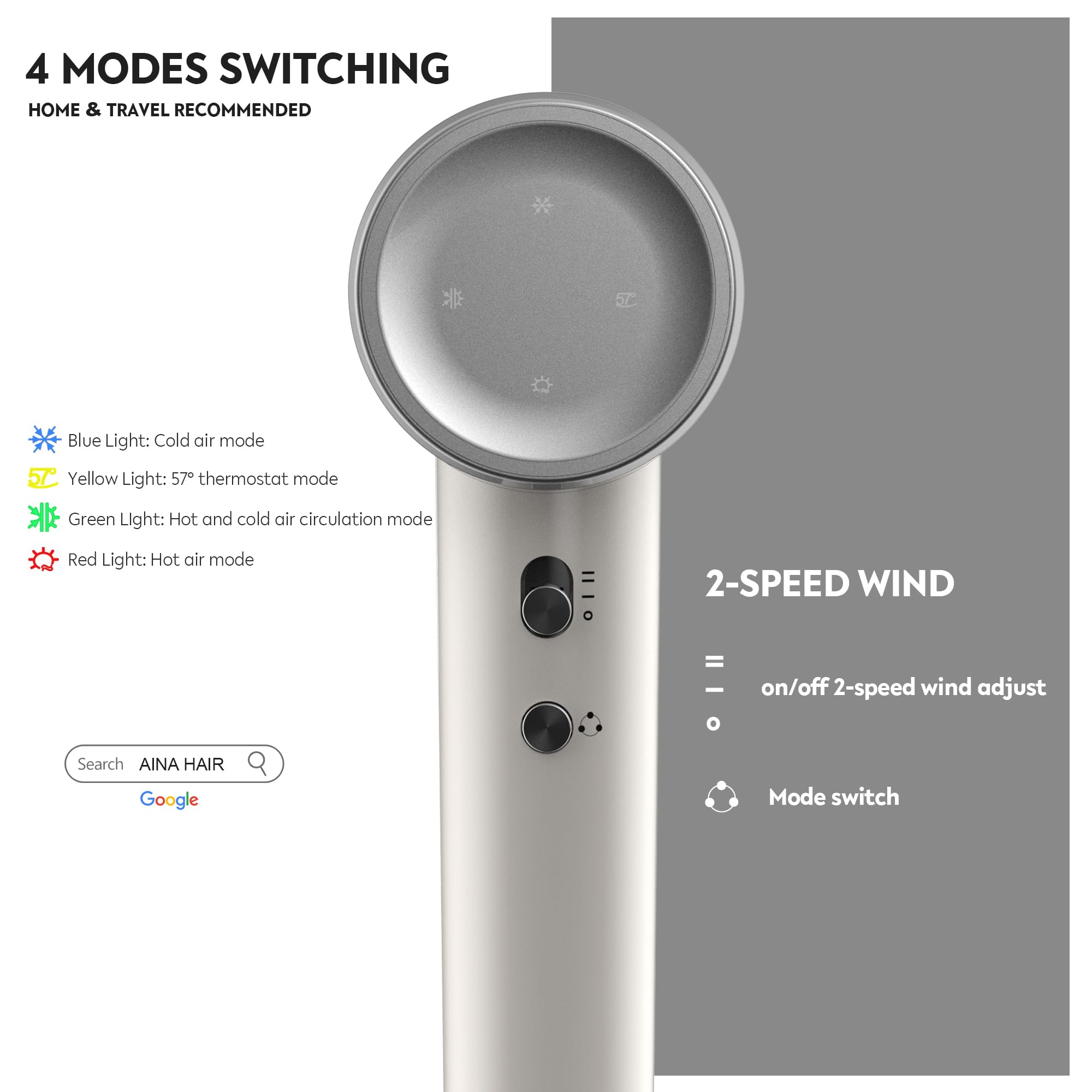 Aina hair dryer diffuser in use for smooth, frizz-free styling.