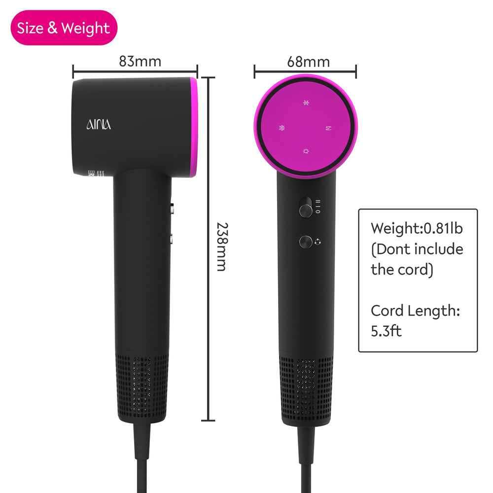 Aina Hair Dryer high-speed 110,000 RPM boosts wind power for quick drying sessions.