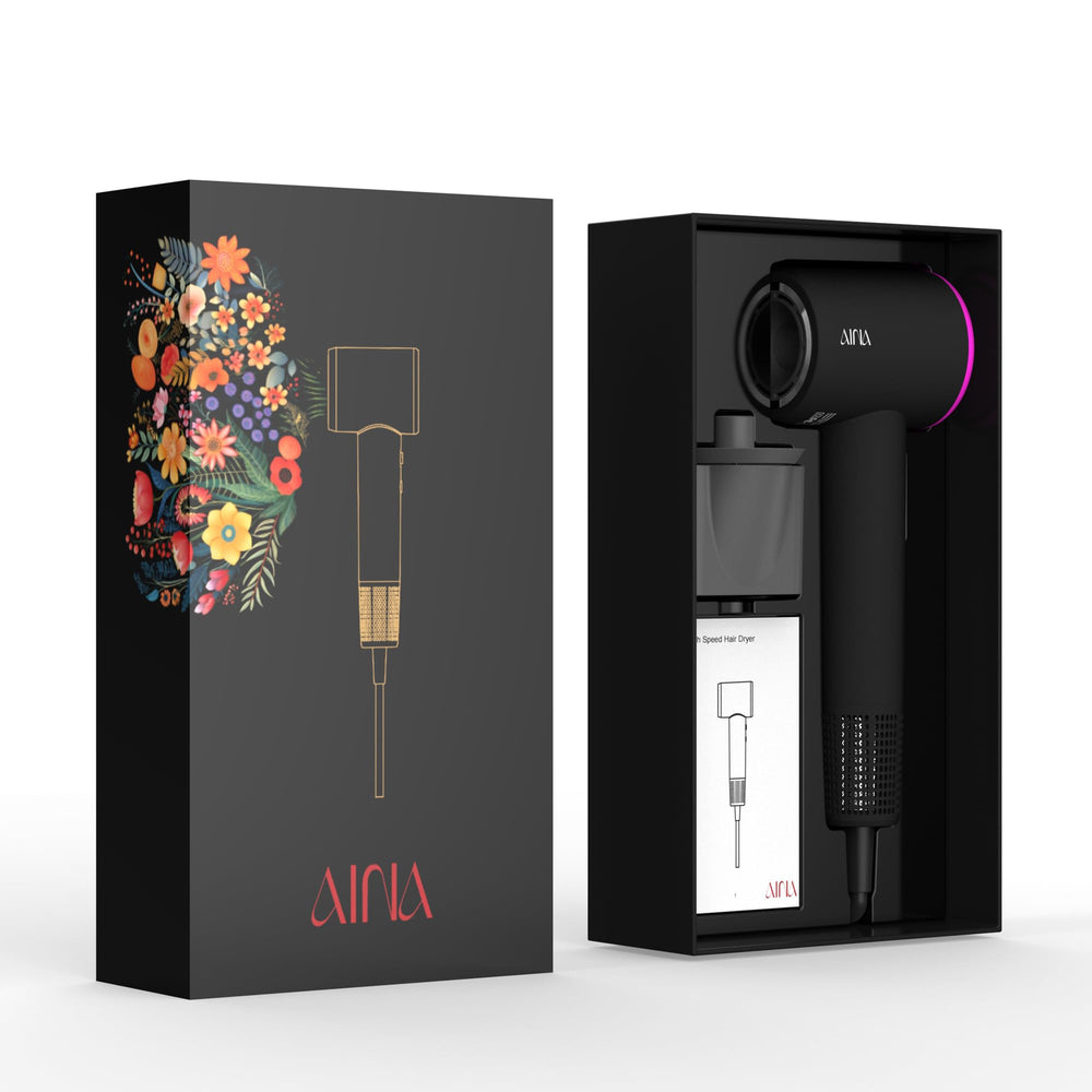 Aina Hair Dryer ionic output helps minimize frizz for sleek looks.