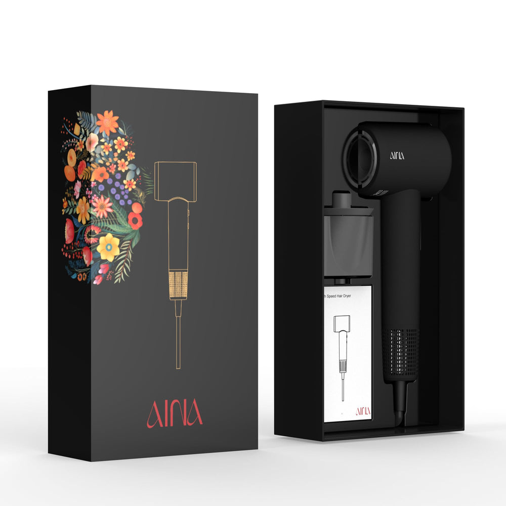 Aina Hair Dryer with negative ions helps reduce frizz during styling.