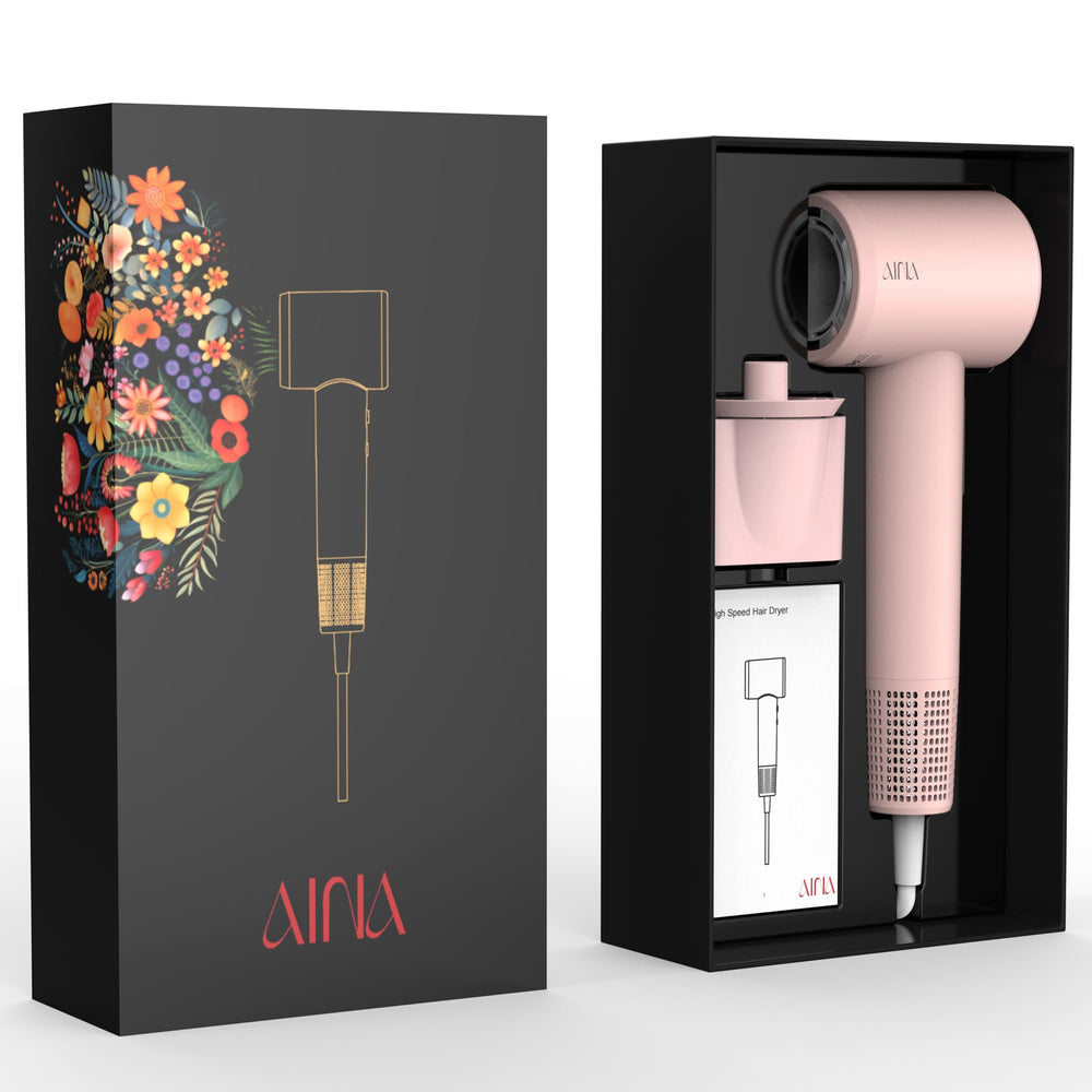 AINA hair dryer IQ chip with real-time temperature control for safer operation.