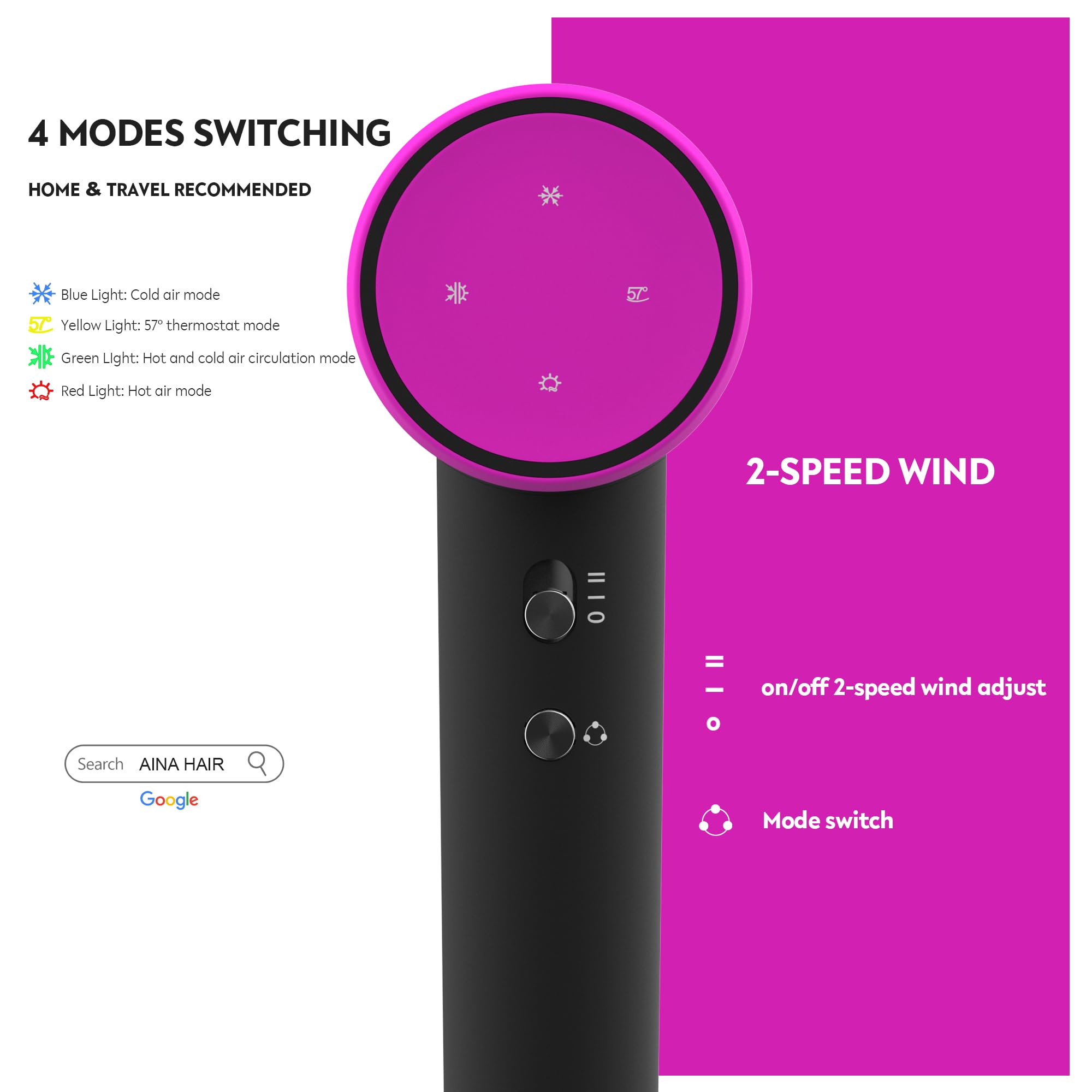Aina Hair Dryer lightweight design reduces hand fatigue during daily styling.