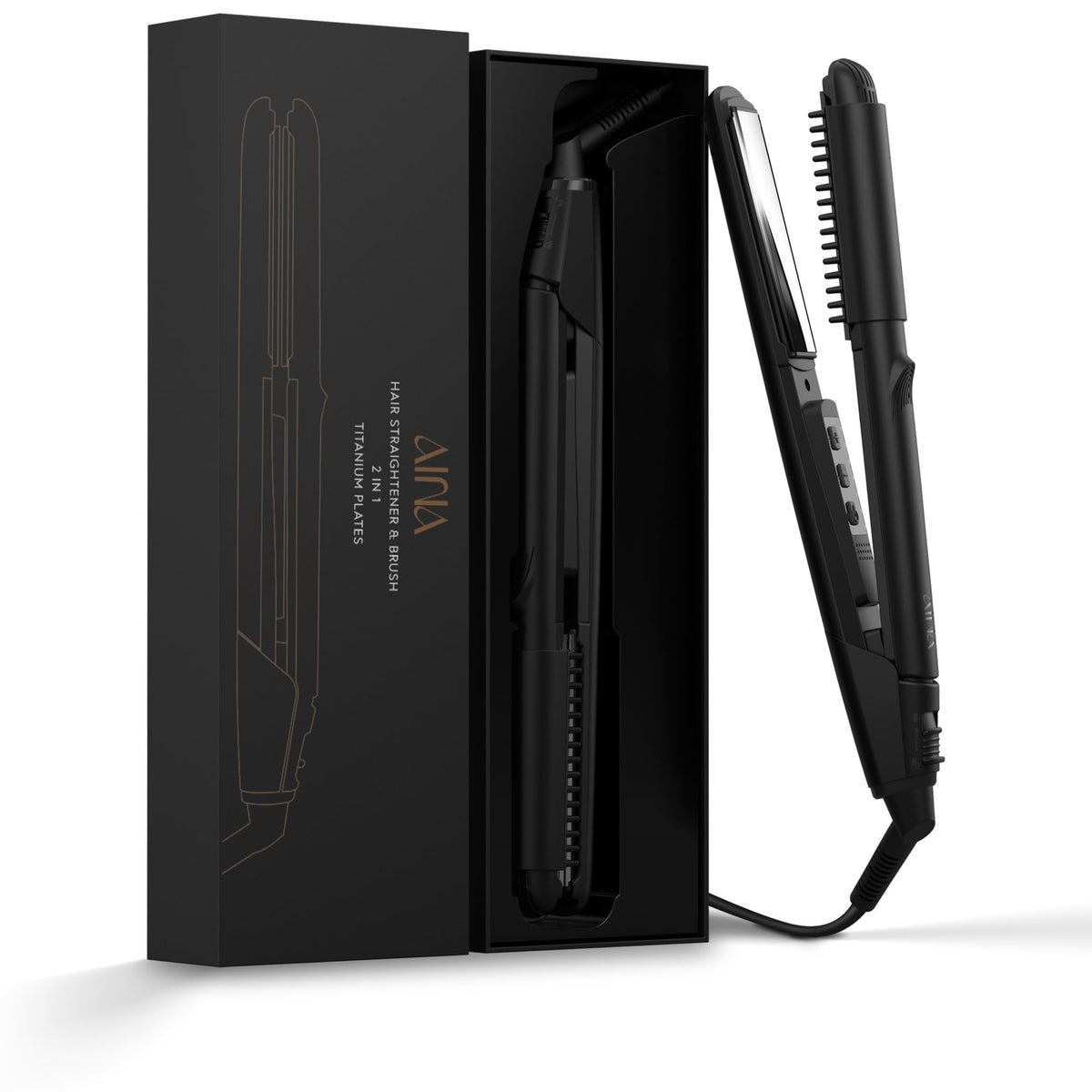 Plancha-peine AINA con titanio para alisar suavemente el cabello