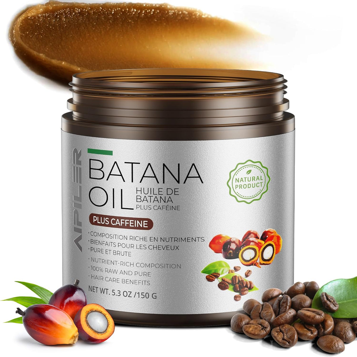 Aipiler Batana Oil bottle closeup showing Honduran nourishment for smoother hair.