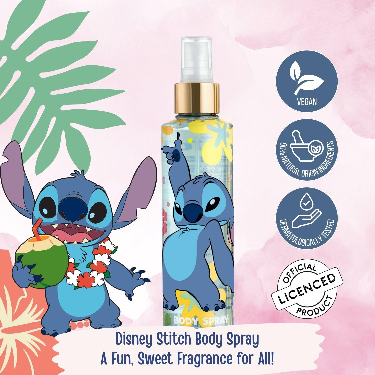 Air-Val Disney Stitch top-notes coconut-fig close-up highlights refreshing tropical hints.