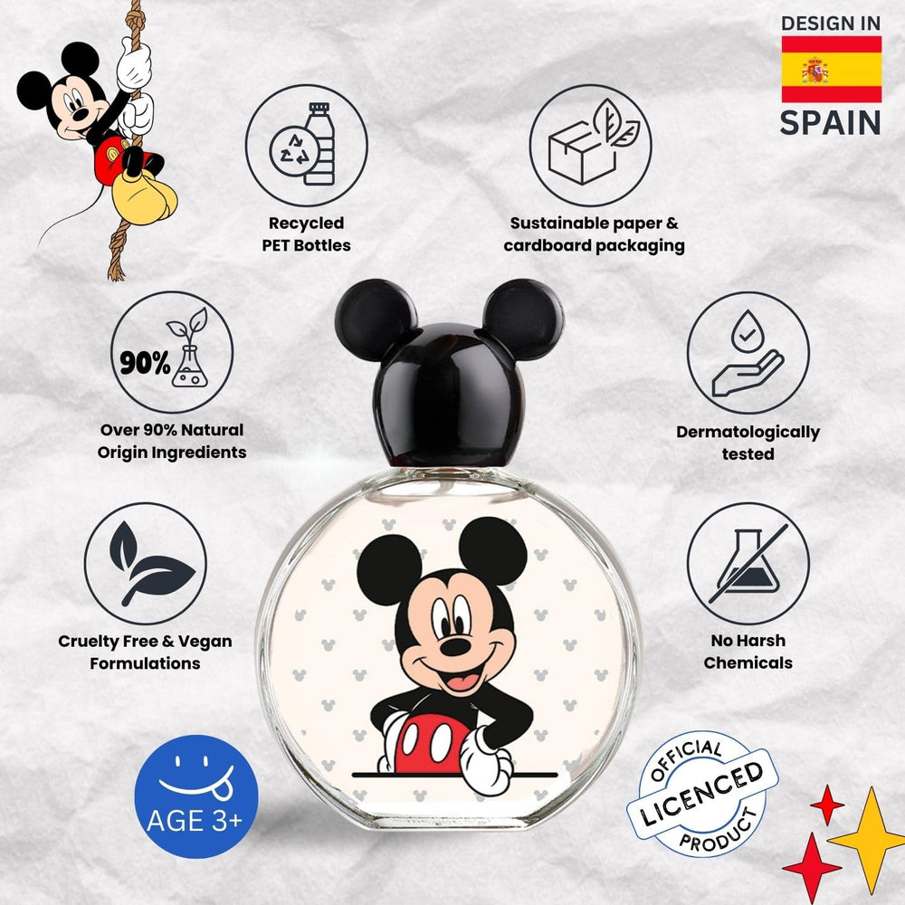 Air-Val Mickey Mouse EDT cap closeup highlights playful Disney design for kids.