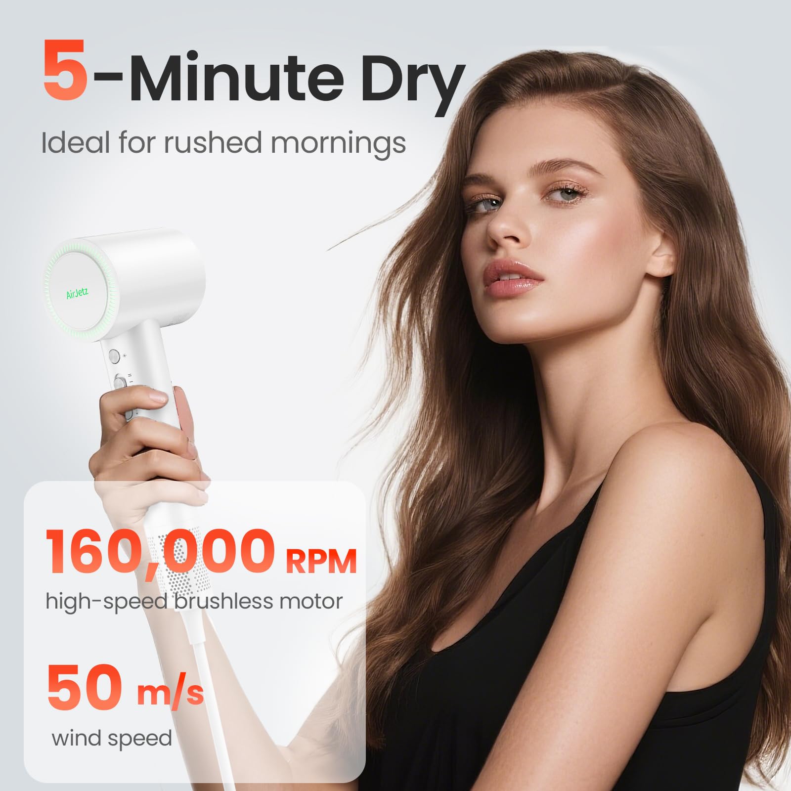 AirJetz diffuser attachment promoting frizz reduction with even airflow.