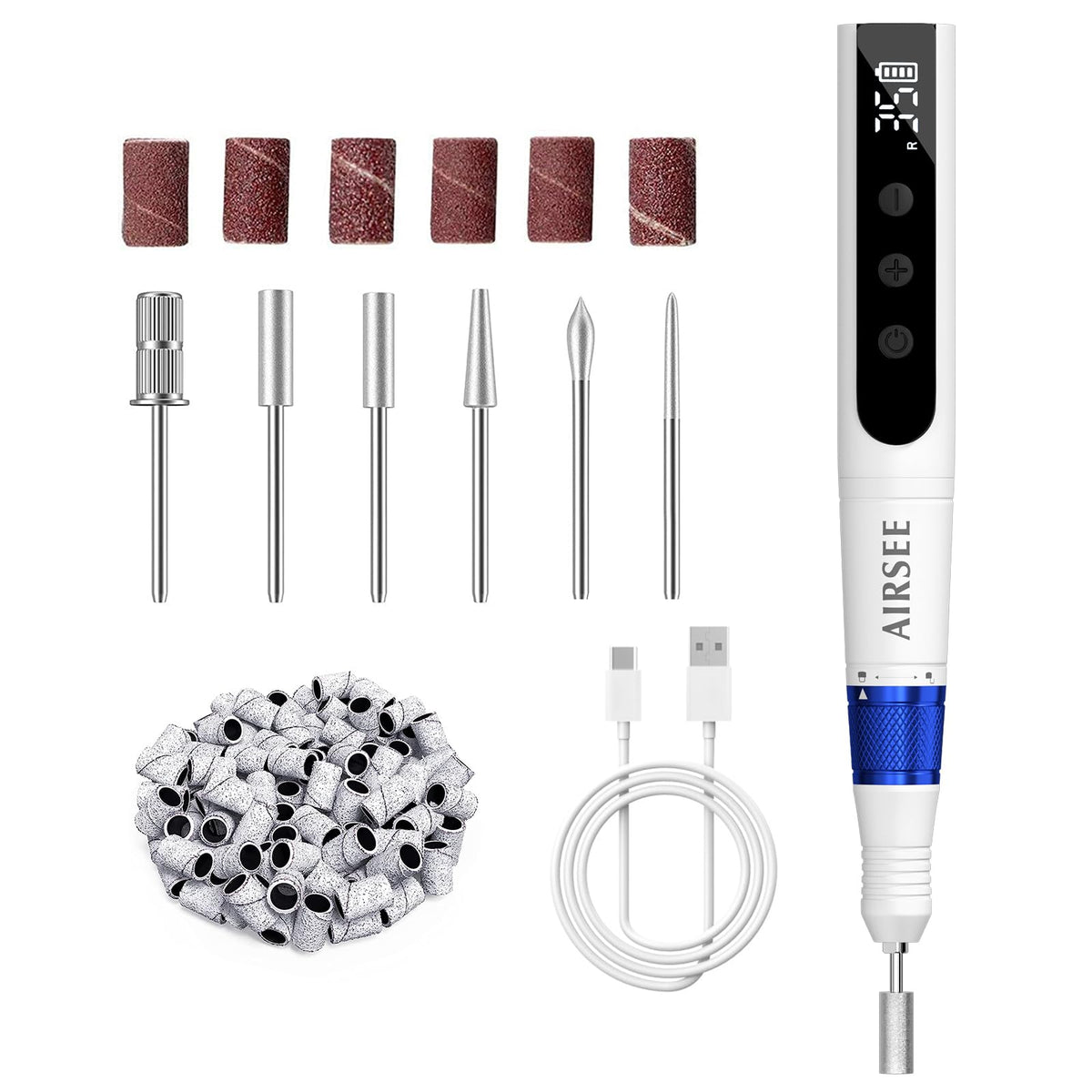AIRSEE Master cordless nail drill blue body for precise grooming on the go.