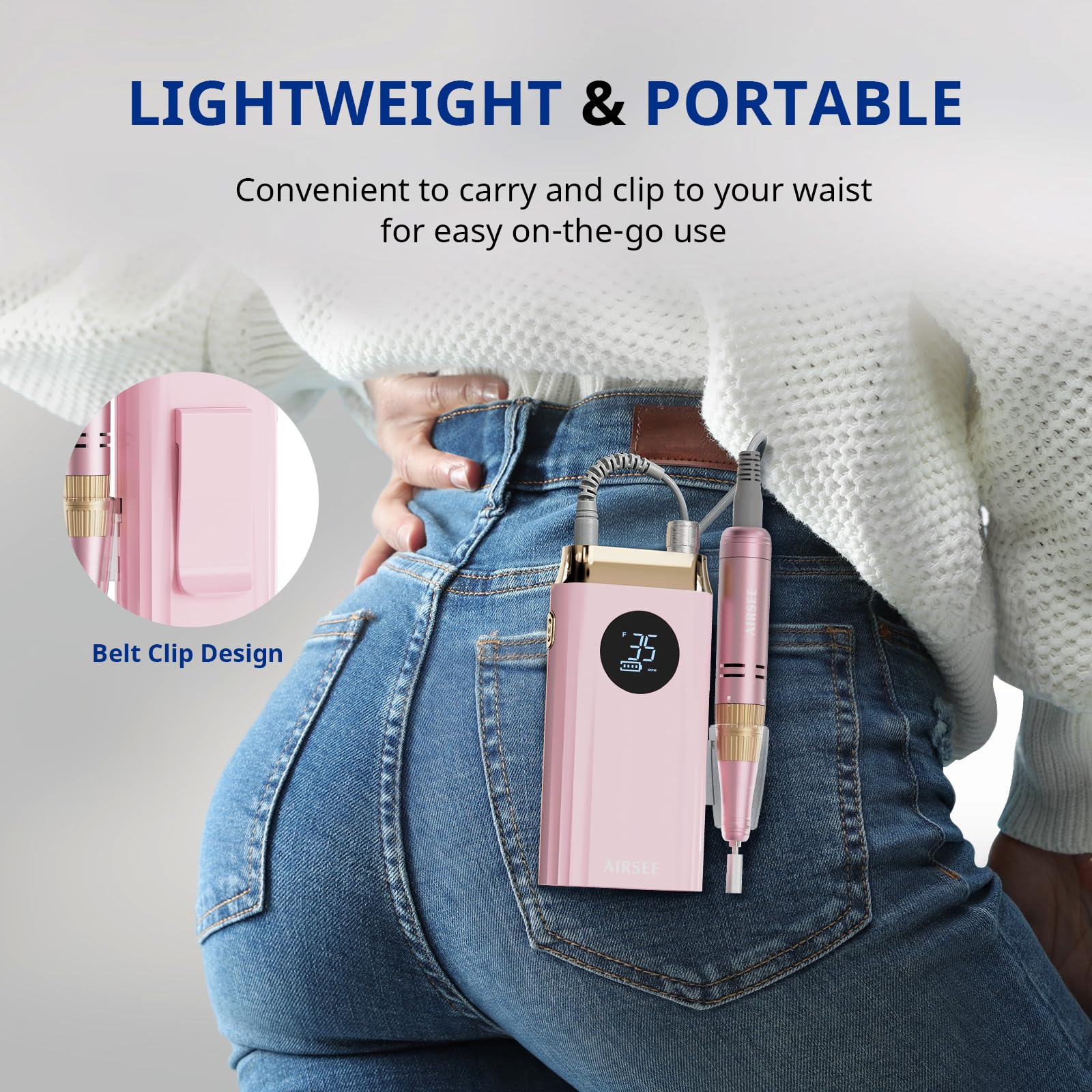 AIRSEE aluminum-body design image conveys professional slim profile for salons and home use.