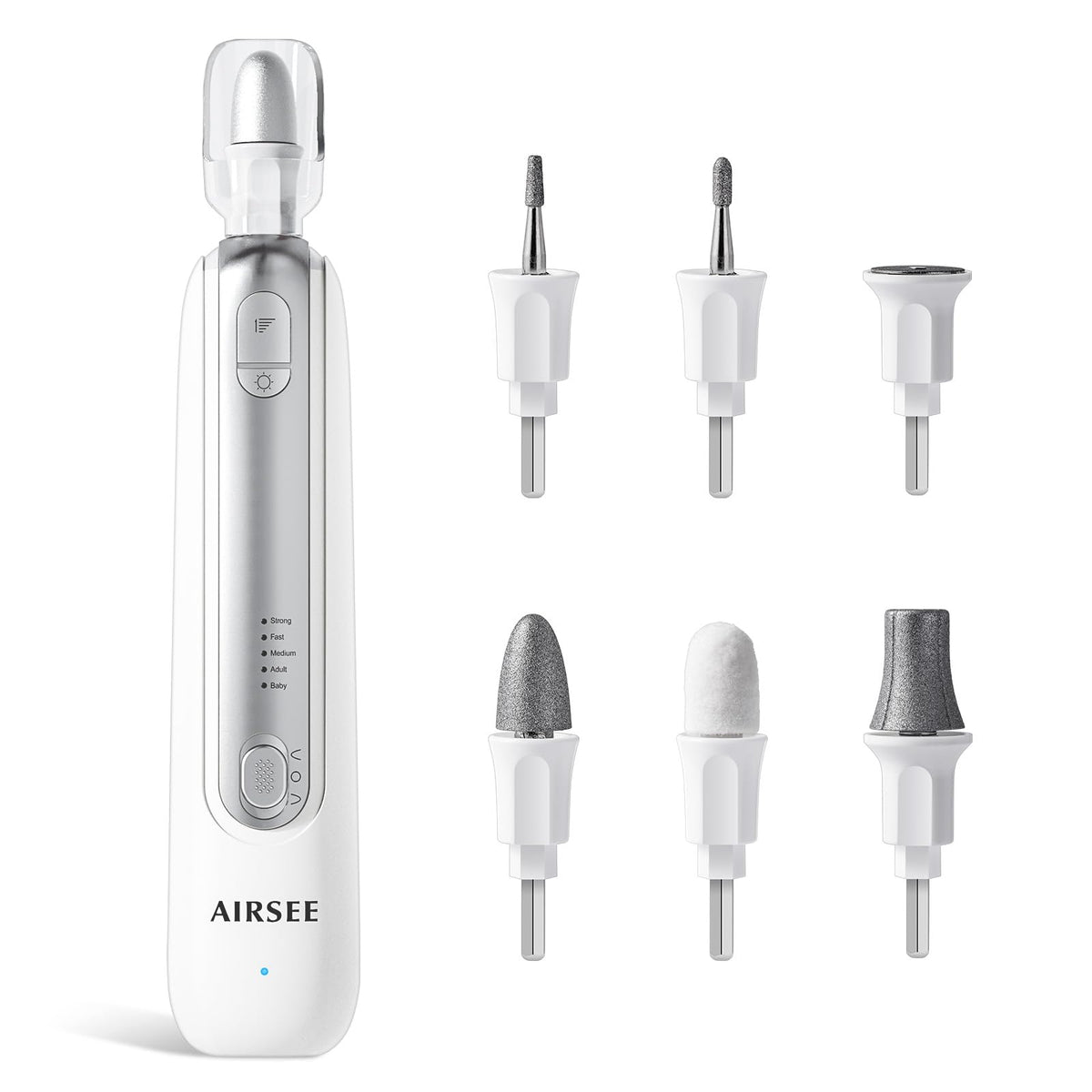 Airsee professional manicure-pedicure kit cordless 6in1 in white for easy at-home nail care